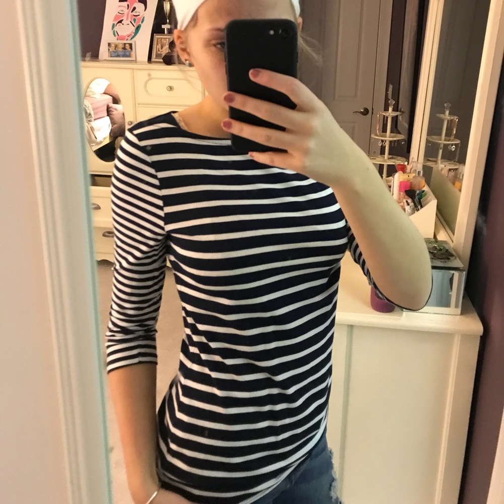 Merona navy blue and white striped shirt
